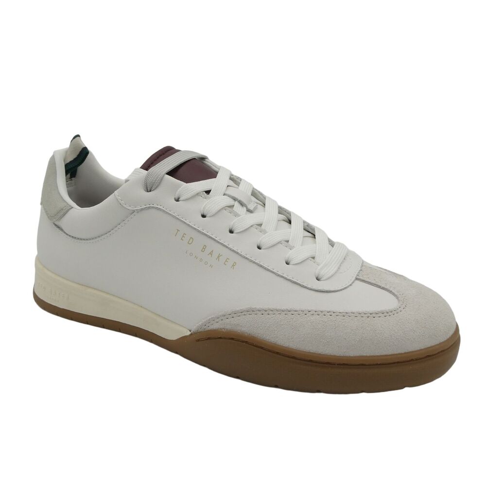 Ted Baker Kenwood Men's 8.5 White Leather Suede Gum Sole Sneakers Shoes $195